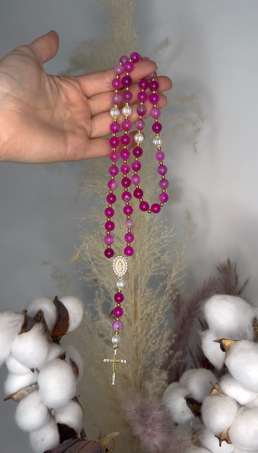 Chapelet Perles  d'Agate Rose