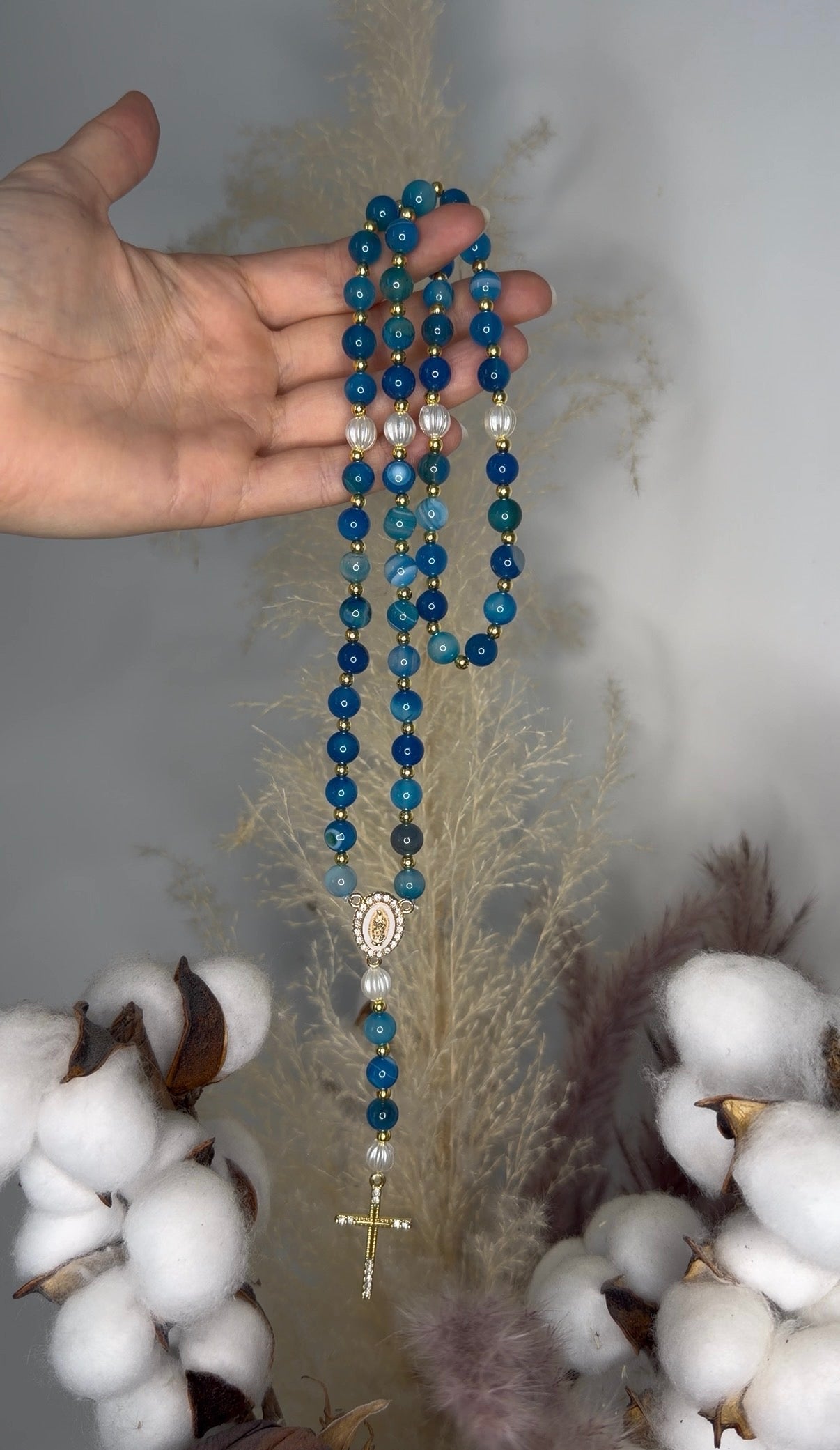 Chapelet Perles d'Agate Bleue