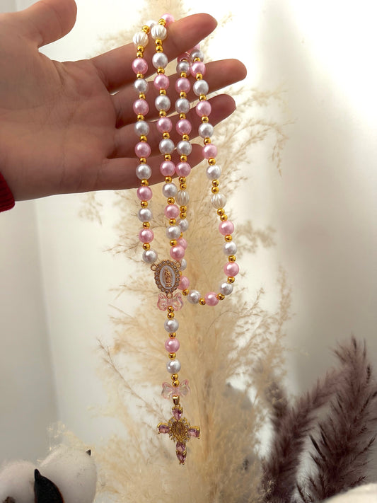 Chapelet en perles acryliques roses